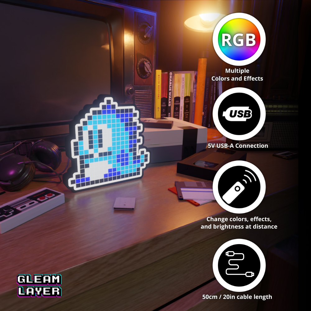 Blue Puzzle Bobble 8-bit Pixel Led Lightbox Pixel Art Light