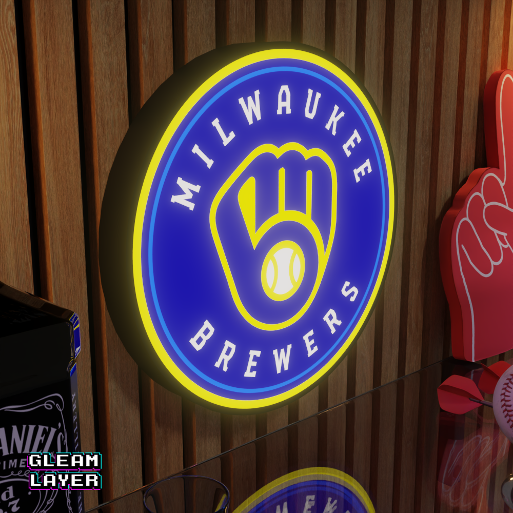 Milwaukee Brewers Led Light Box MLB Sports Bar Major League Baseball Wall Sign