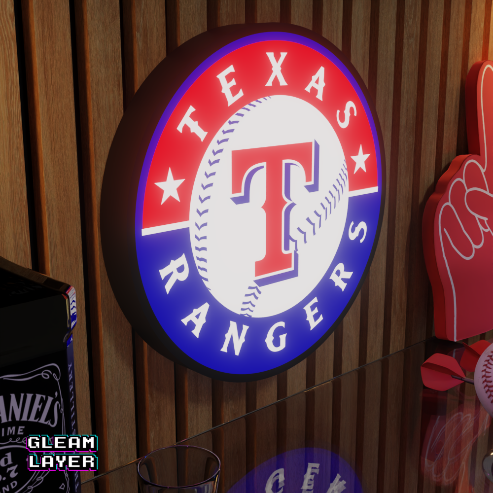Texas Rangers Led Light Box MLB Sports Bar Major League Baseball Wall Sign