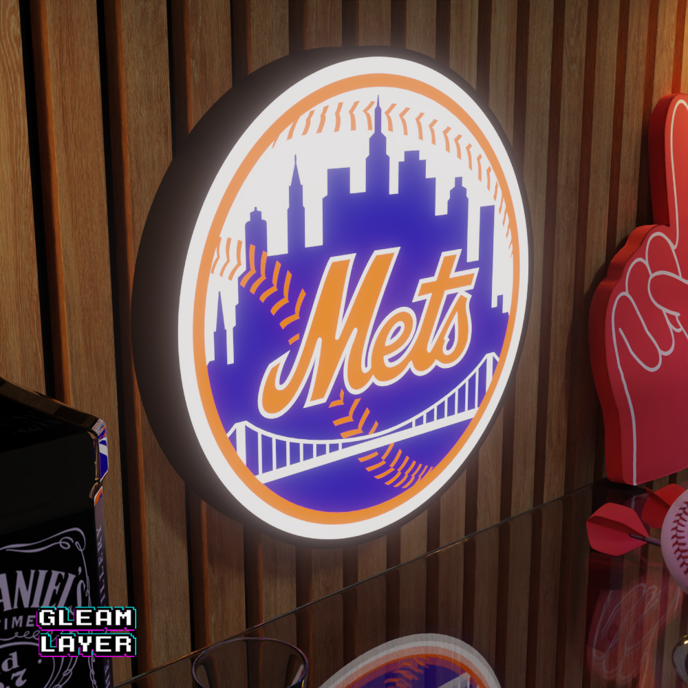 New York Mets Led Light Box MLB Sports Bar Major League Baseball Wall Sign