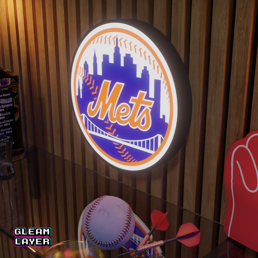 New York Mets Led Light Box MLB Sports Bar Major League Baseball Wall Sign
