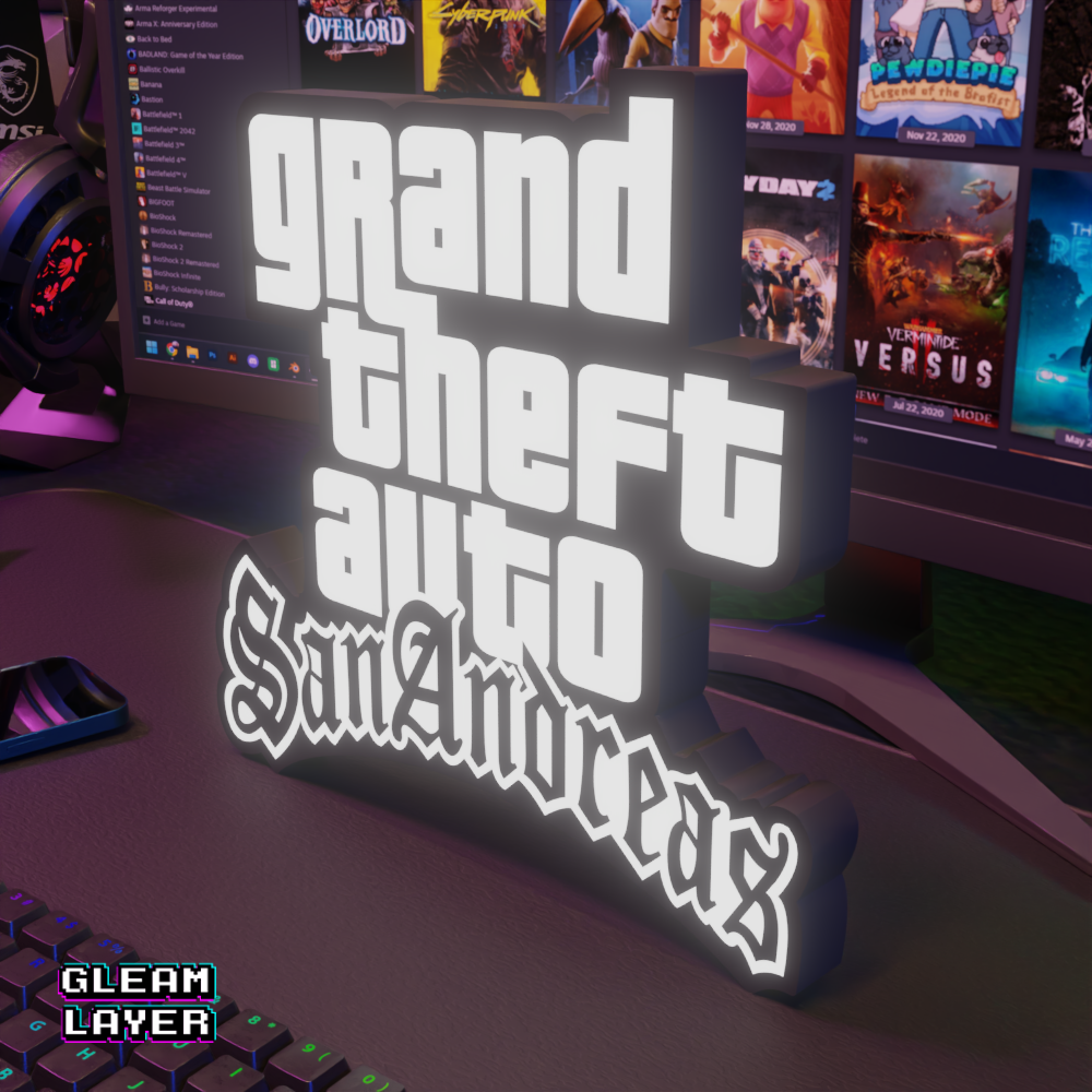 GTA San Andreas Logo Grand Theft Auto Led Gaming Light Sign