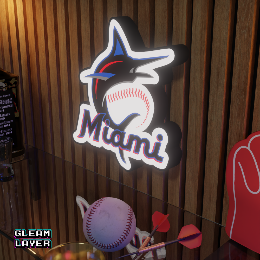 Miami Marlins Led Light Box MLB Sports Bar Major League Baseball Wall Sign