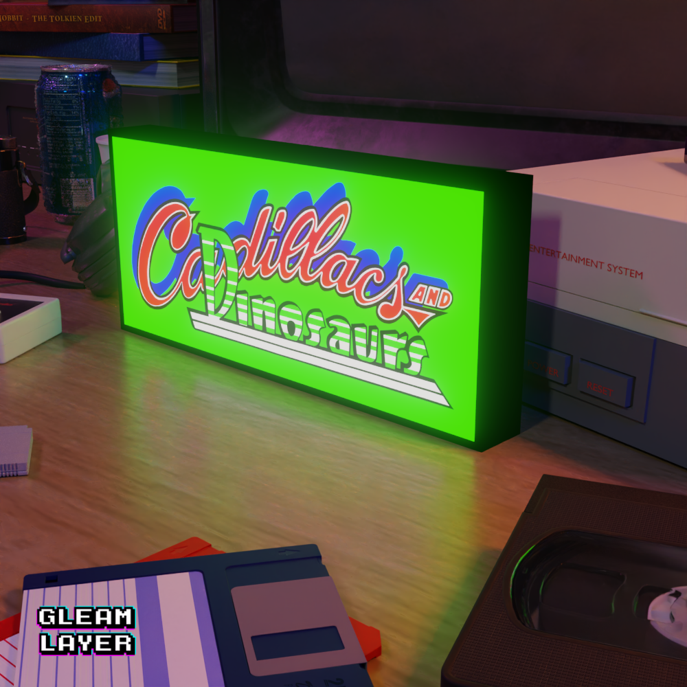 Cadillacs and Dinosaurs Led Arcade Gaming Lightbox Light Sign