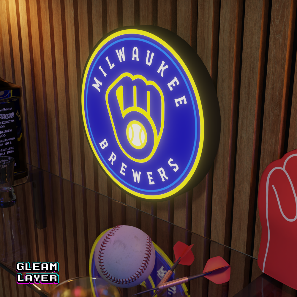 Milwaukee Brewers Led Light Box MLB Sports Bar Major League Baseball Wall Sign