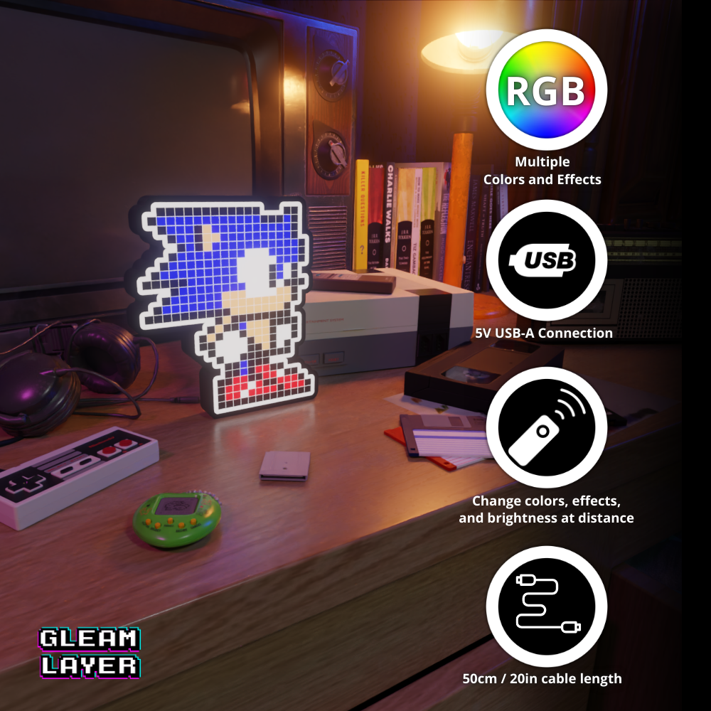 Sonic The Hedgehog 8-bit Pixel Led Lightbox Pixel Art Light