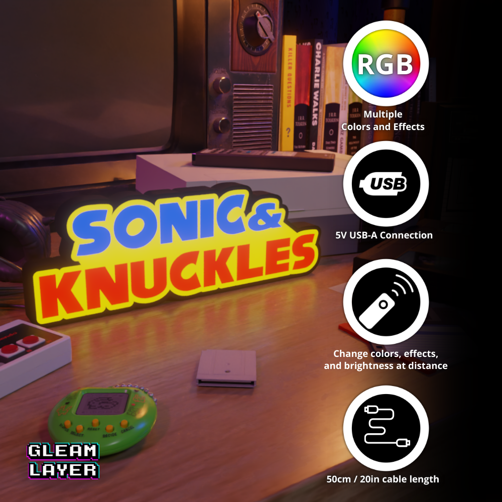 Sonic & Knuckles Retro Gaming Lightbox Led Light Sign