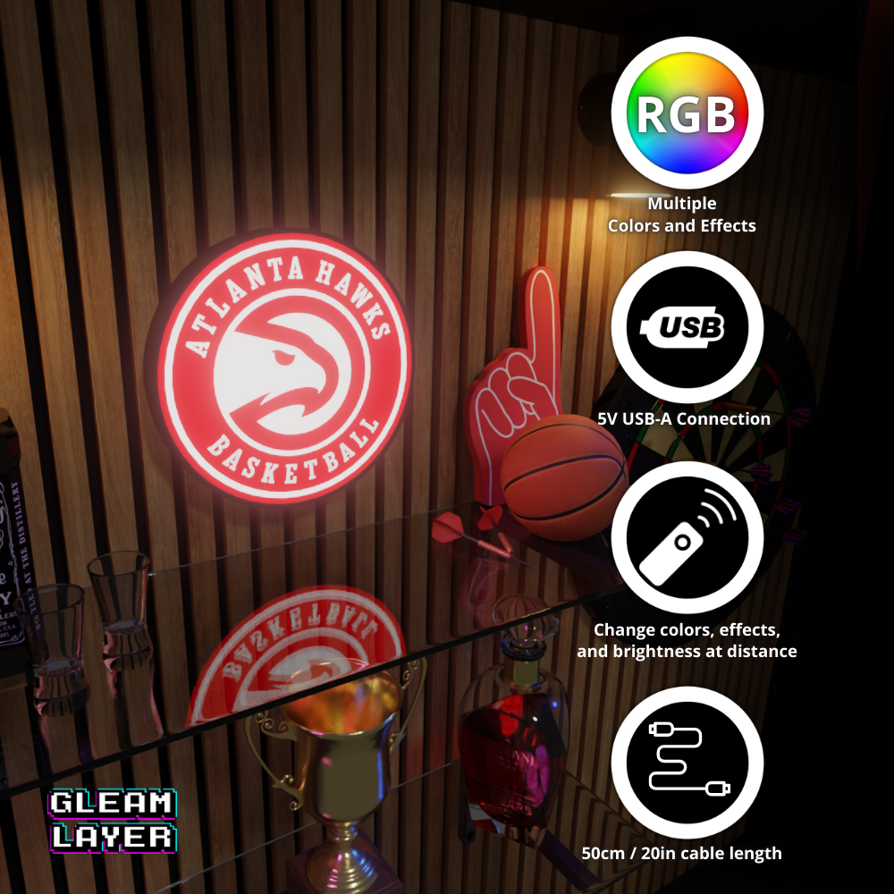 Atlanta Hawks Led Light Box NBA Sports Bar Light Display Wall Sign