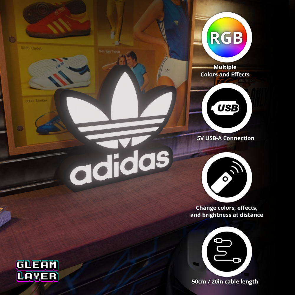 Adidas Vintage Logo Led Lightbox Rgb Light Sign