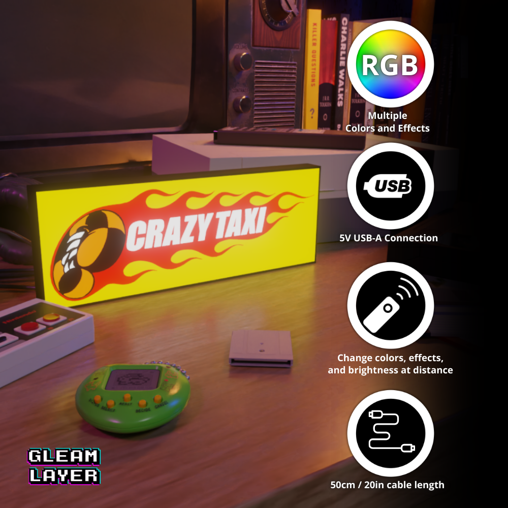 Crazy Taxi Arcade Gaming Lightbox Led Light Sign