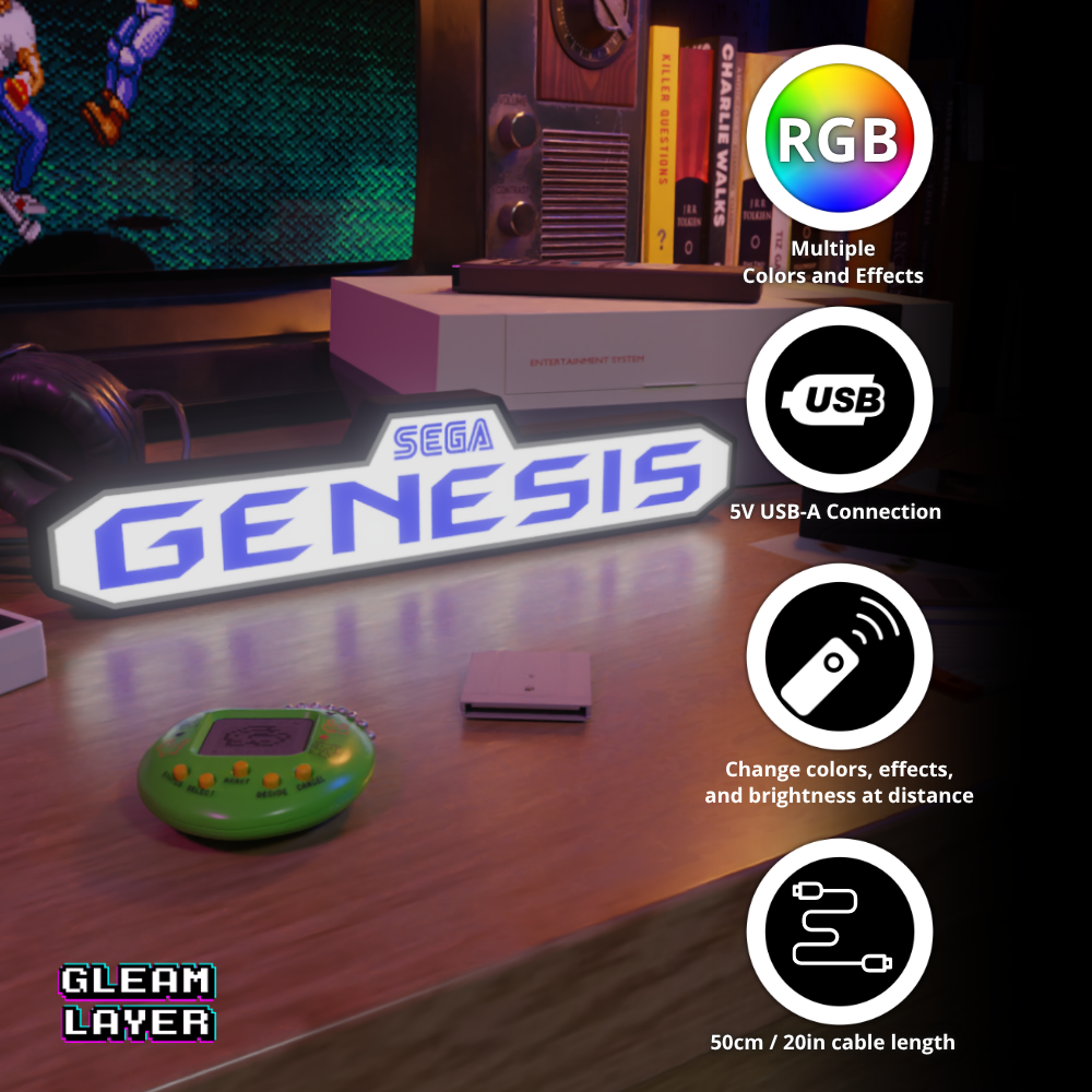 Sega Genesis Logo Retro Gaming Lightbox Led Light Sign