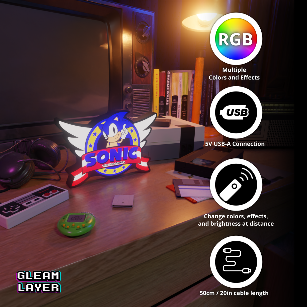 Sonic The hedgehog Retro Logo Led Gaming Light Sign