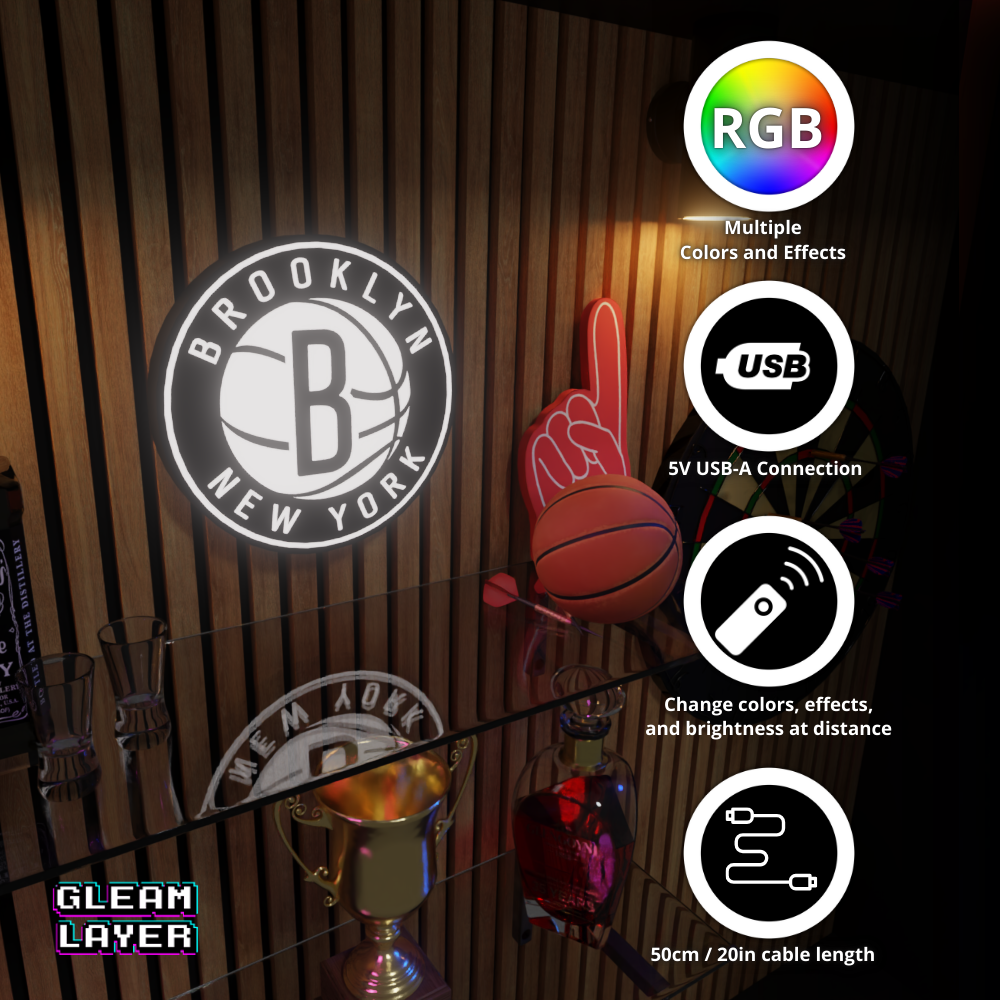 Brooklyn Nets Led Light Box NBA Sports Bar Light Display Wall Sign