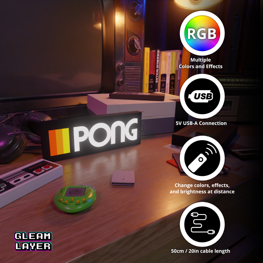 Pong Retro Logo Game Led RGB Light Sign