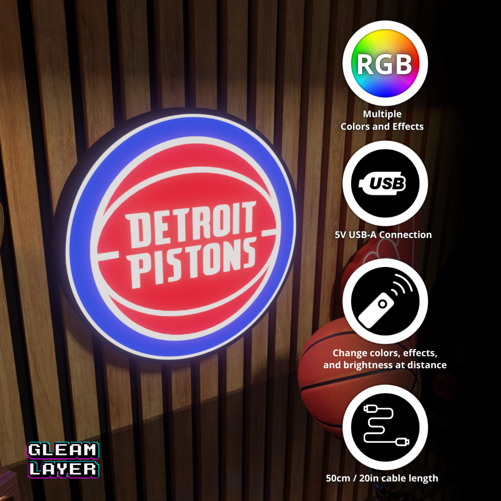 Detroit Pistons Led Light Box NBA Sports Bar Light Display Wall Sign