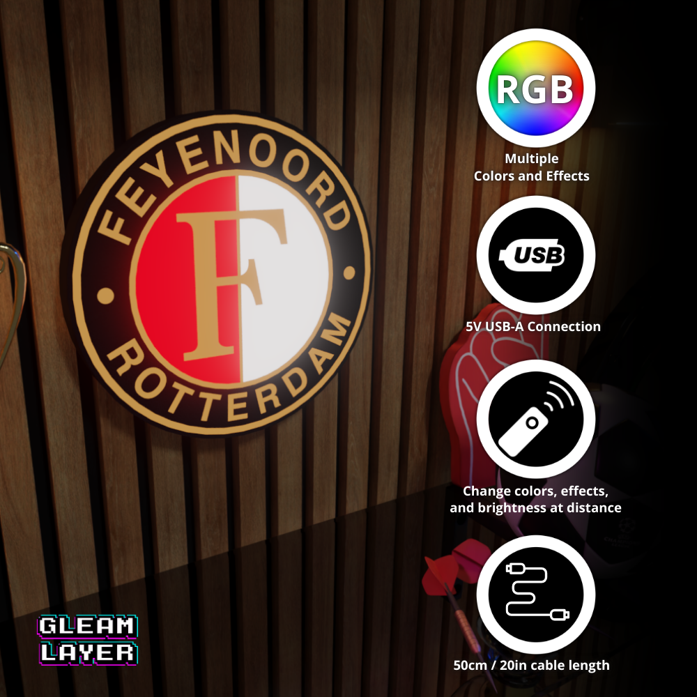 Feyenoord Rotterdam Logo Led RGB Wall Display Light Sign