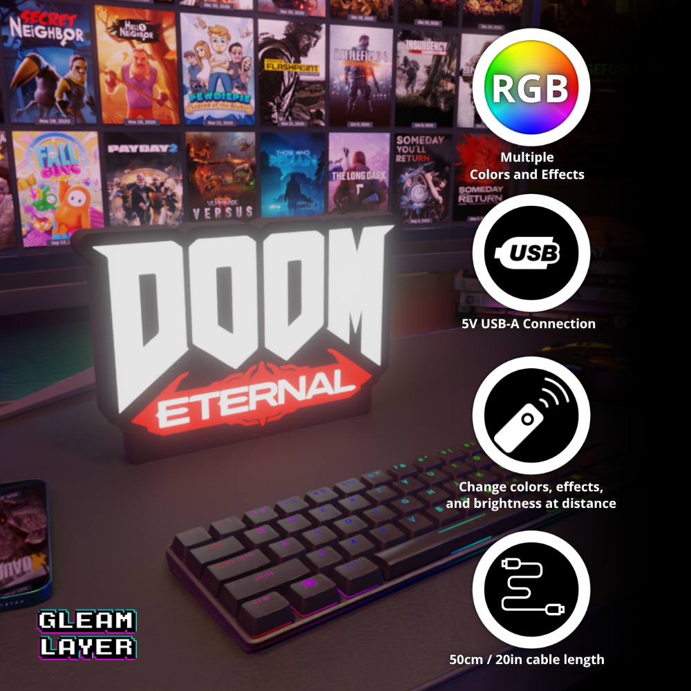 Doom Eternal Logo Led Gaming RGB Light Sign