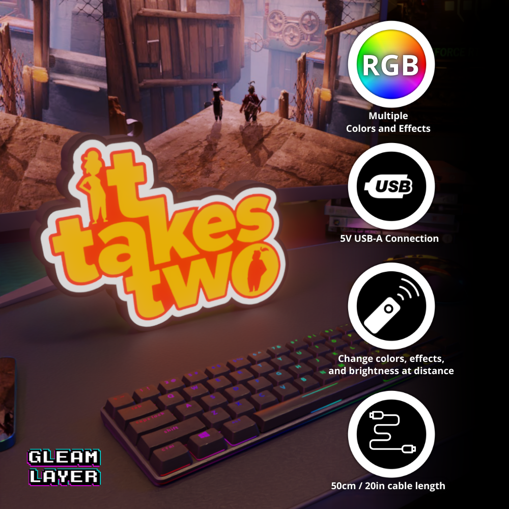 It Takes Two Gaming Lightbox Led Light Sign