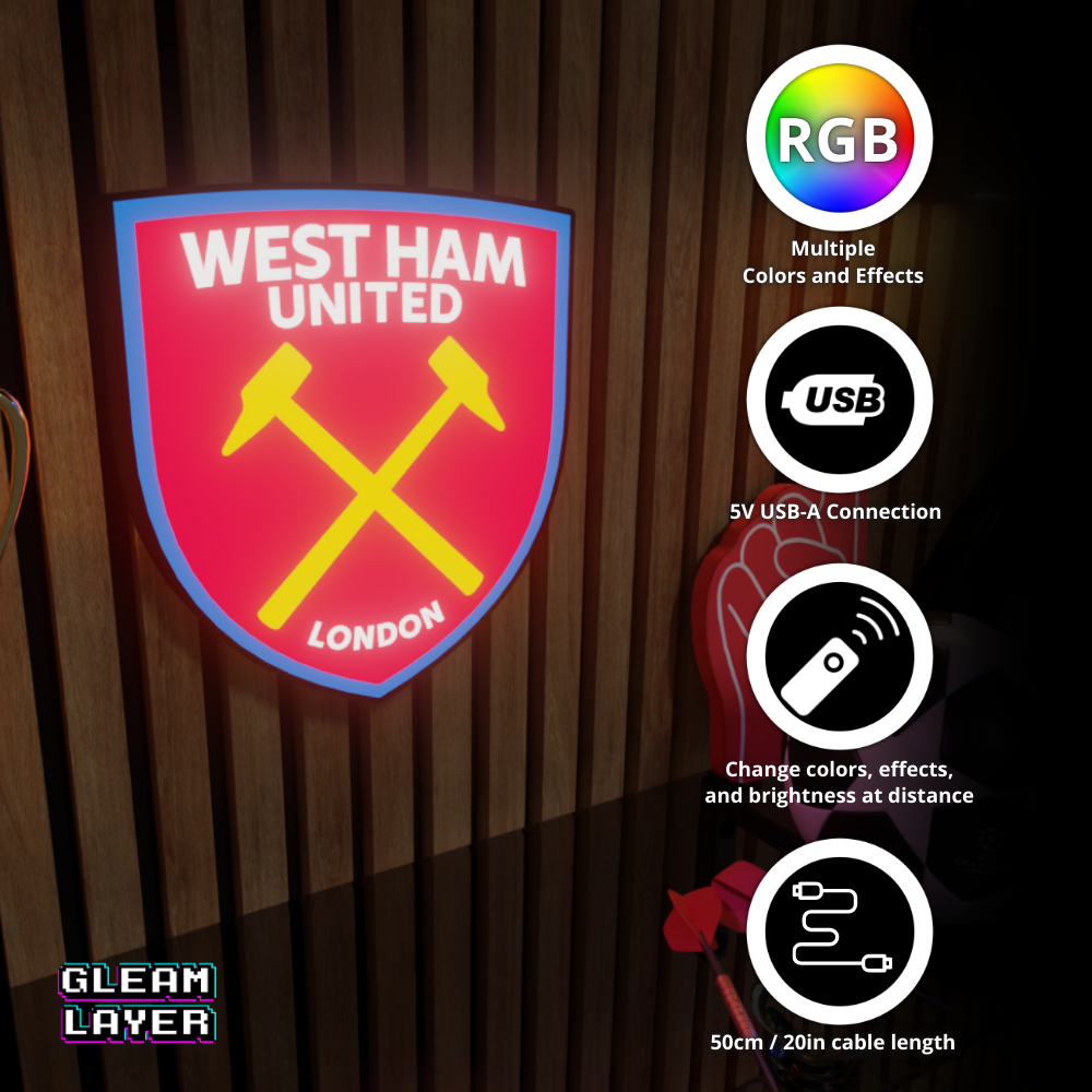 West Ham United F.C. Logo Led RGB Wall Display Light Sign