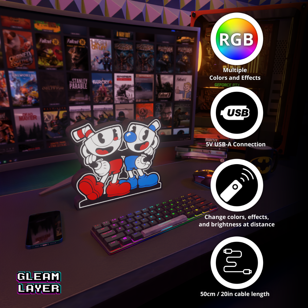 Cuphead Led Gaming RGB Light Sign