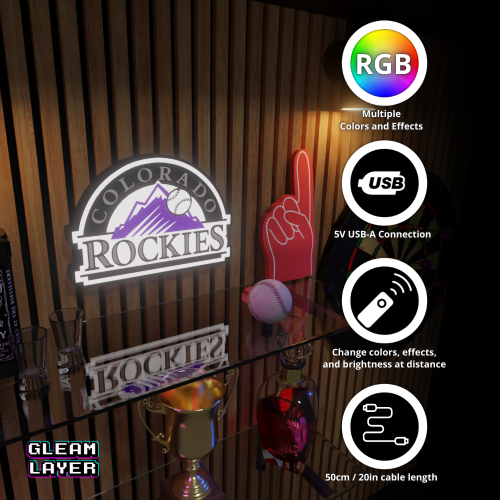 Colorado Rockies Led Light Box MLB Sports Bar Major League Baseball Wall Sign