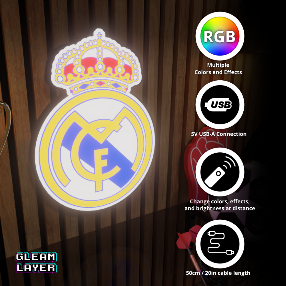 Real Madrid CF Logo Led RGB Wall Display Light Sign