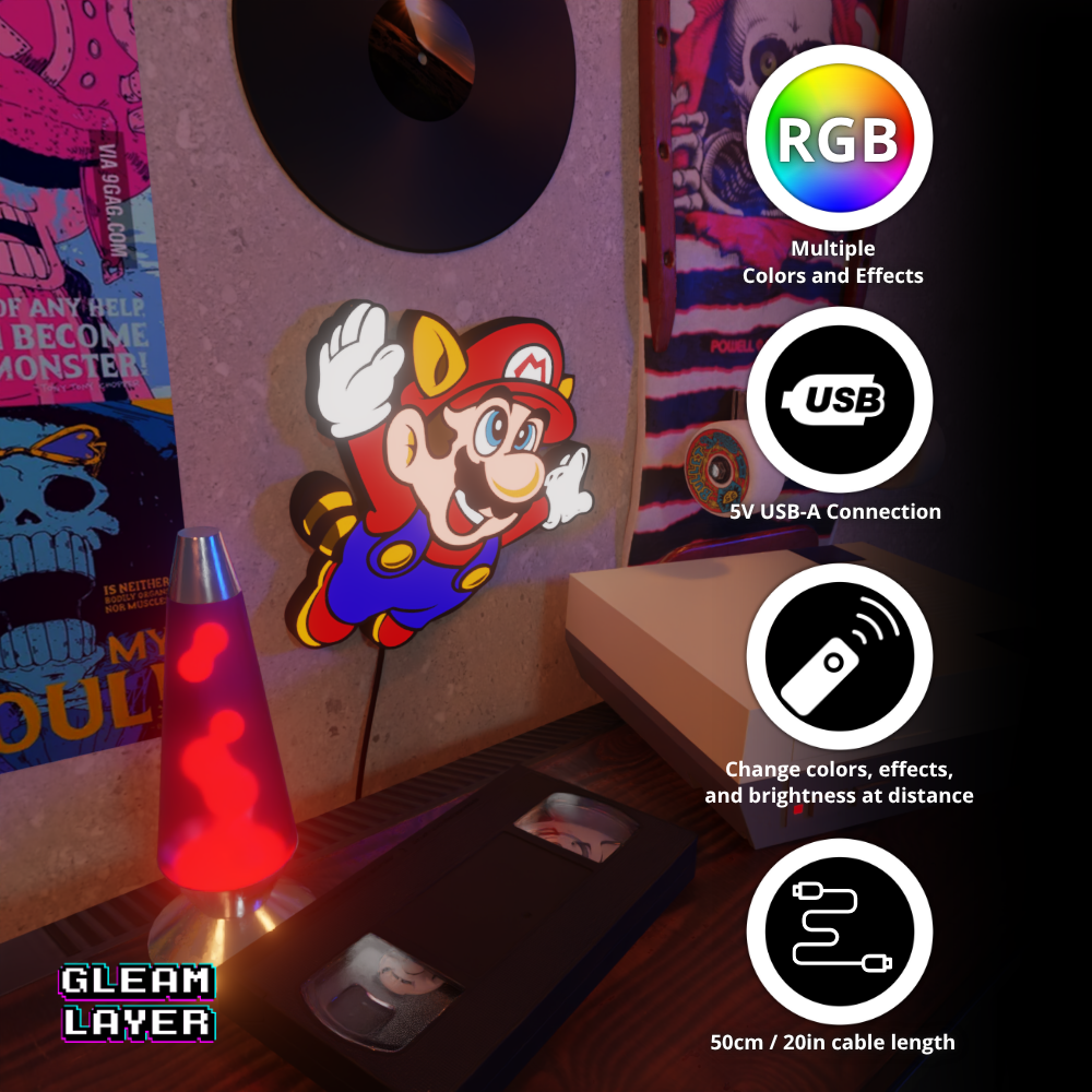 Super Mario Bros 3 Wall Mount Led Retro Light Sign