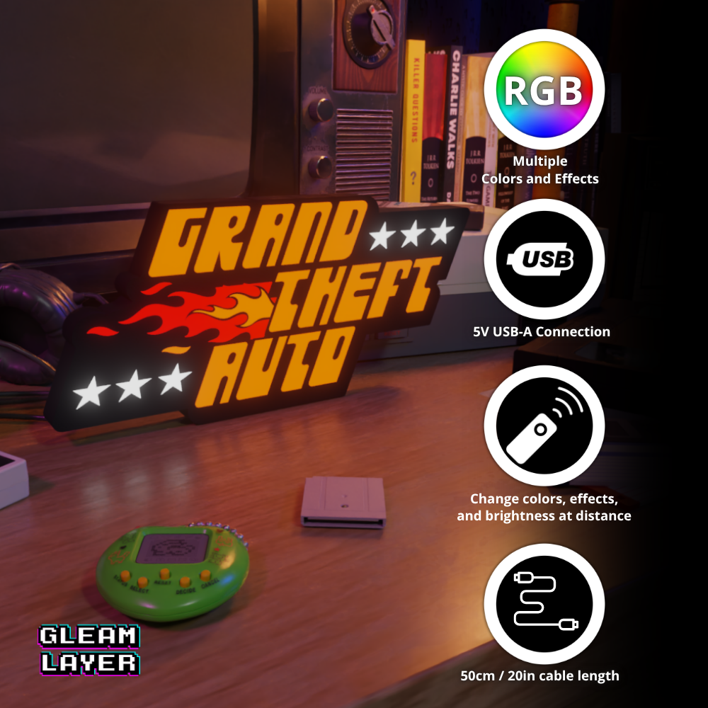 GTA Grand Theft Auto 1997 Logo Led Retro Gaming Light Sign