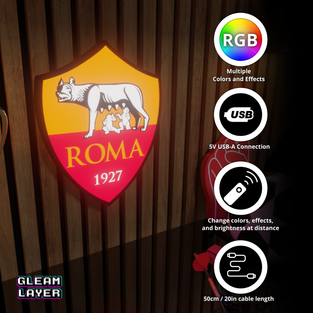 AS Roma Logo Led RGB Wall Display Light Sign