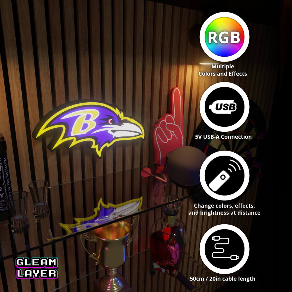 Baltimore Ravens Led Light Box AFC Team NFL National Football League Display Wall Sign