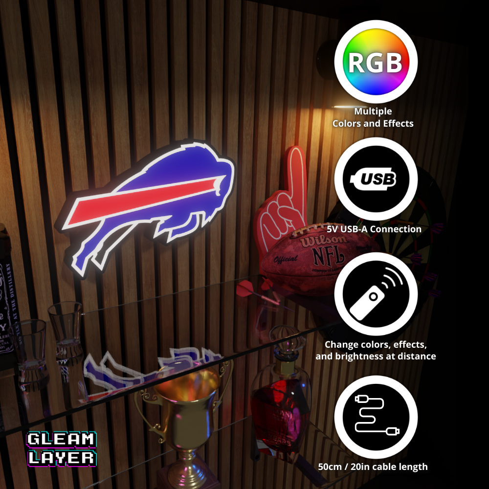 Buffalo Bills Led Light Box AFC Team NFL National Football League Display Wall Sign