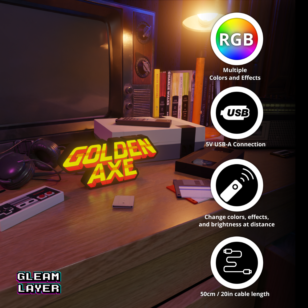 Golden Axe Retro Game Sign Led Gaming Lightbox RGB Lamp