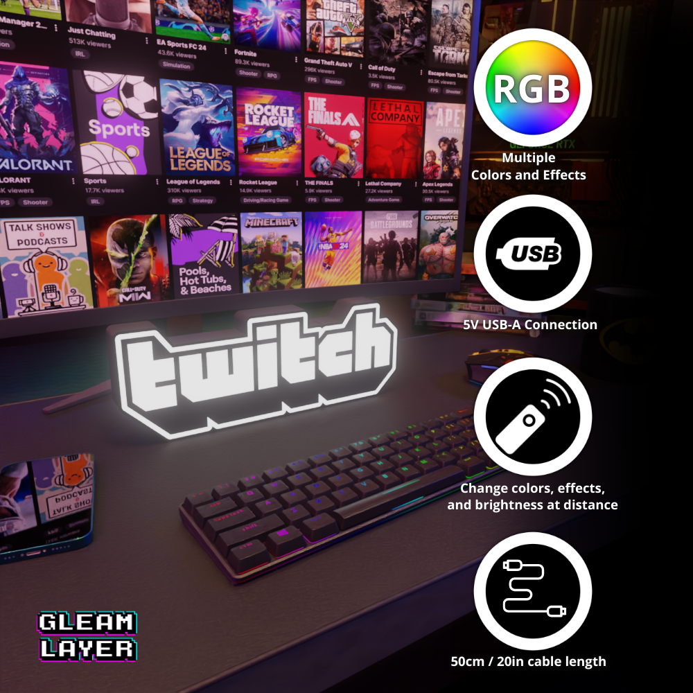 Twitch Logo Led Lightbox Rgb Light Sign