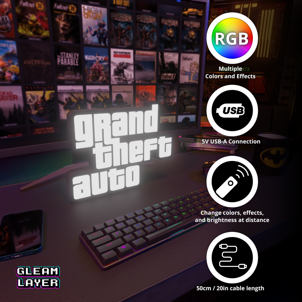 GTA Logo Grand Theft Auto Led Gaming Light Sign