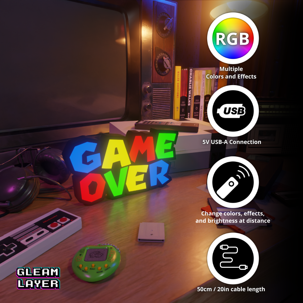 Game Over Super Mario Style Led Gaming Light RGB Sign