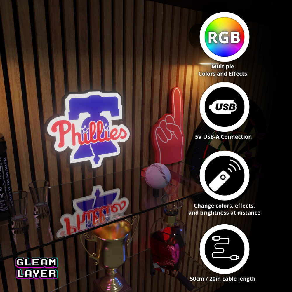 Philadelphia Phillies Led Light Box MLB Sports Bar Major League Baseball Wall Sign