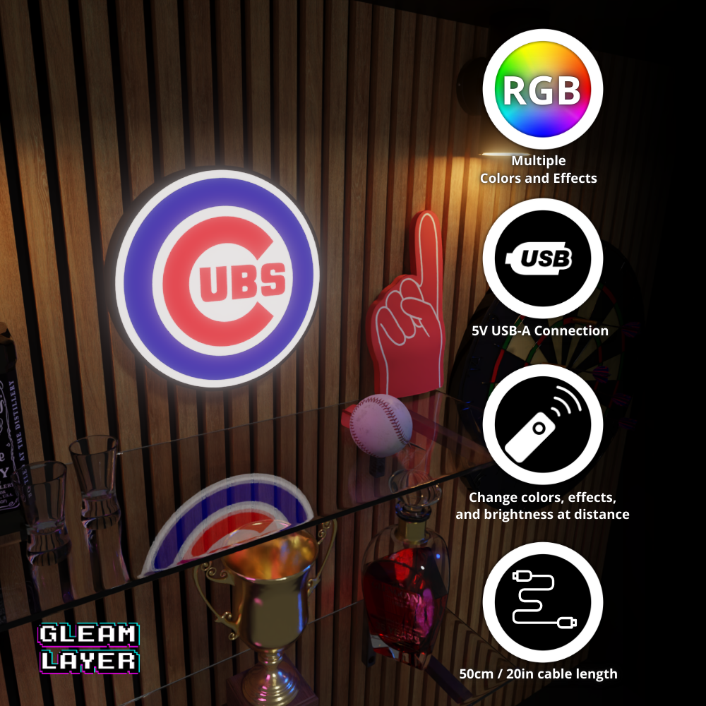 Chicago Cubs Led Light Box MLB Sports Bar Major League Baseball Wall Sign