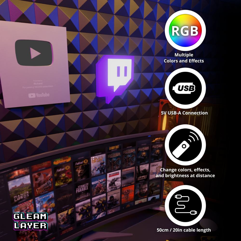 Twitch Logo Led Lightbox Rgb Light Wall Sign
