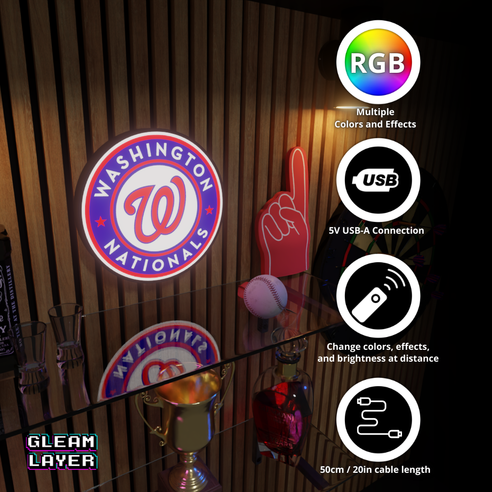 Washington Nationals Led Light Box MLB Sports Bar Major League Baseball Wall Sign
