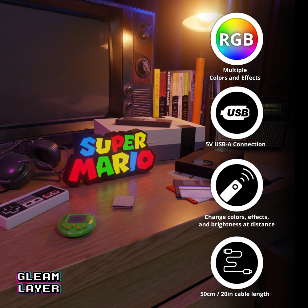 Super Mario Led Retro Logo Gaming Light Sign