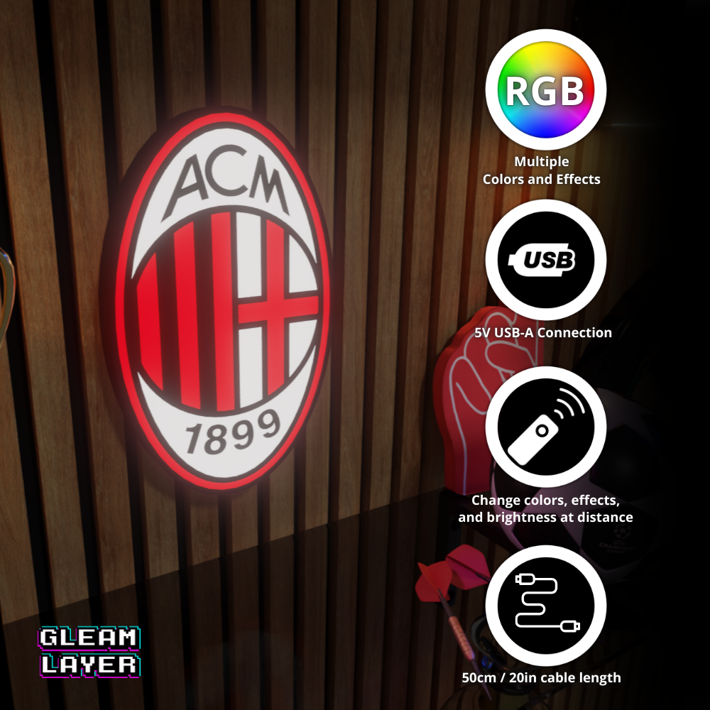AC Milan Logo Led RGB Wall Display Light Sign