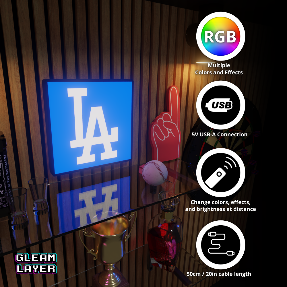 LA Dodgers Led Light Box MLB Sports Bar Major League Baseball Wall Sign