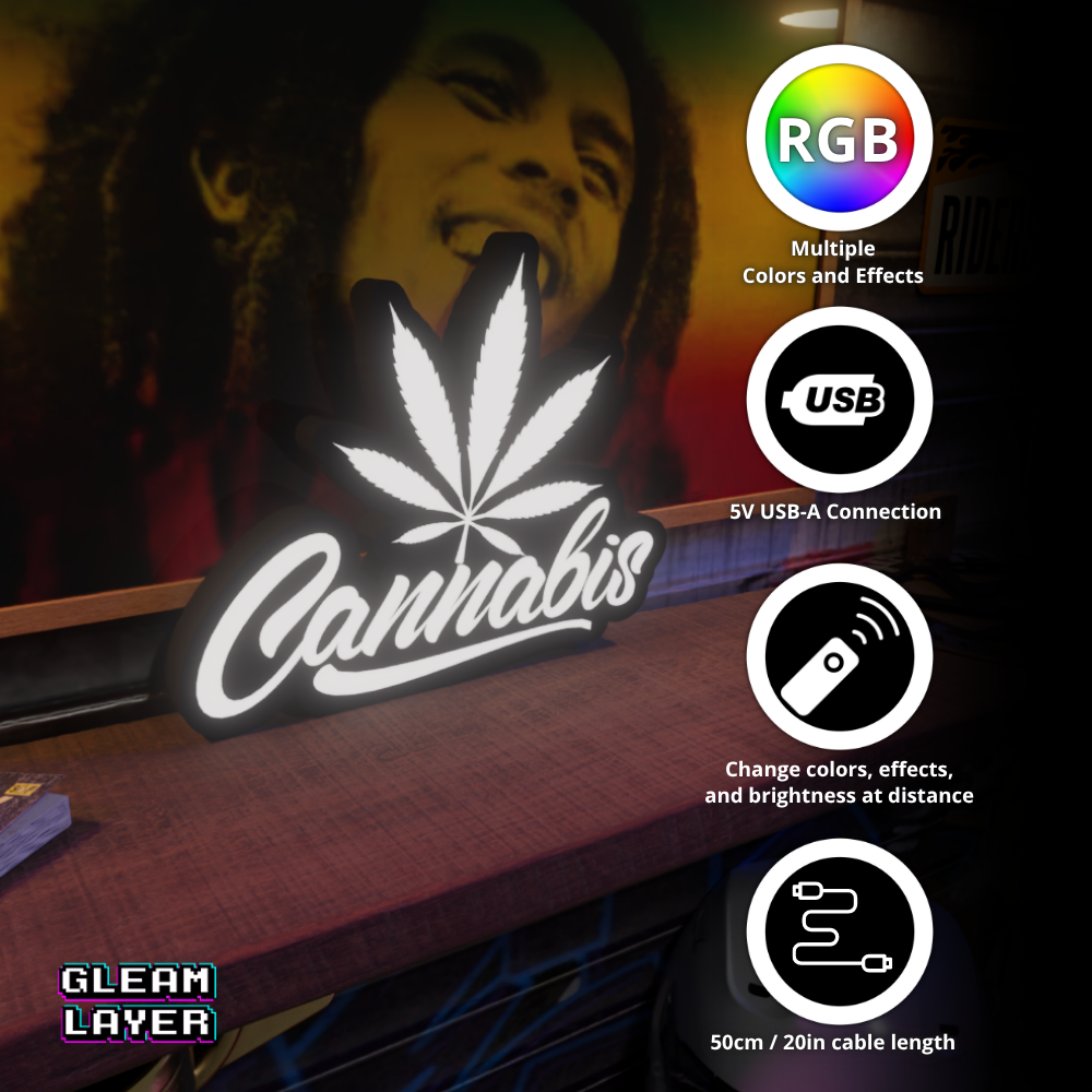 Cannabis Leaf Lightbox Rgb Sign for Stoners, Weed Room, Led 420 Decor