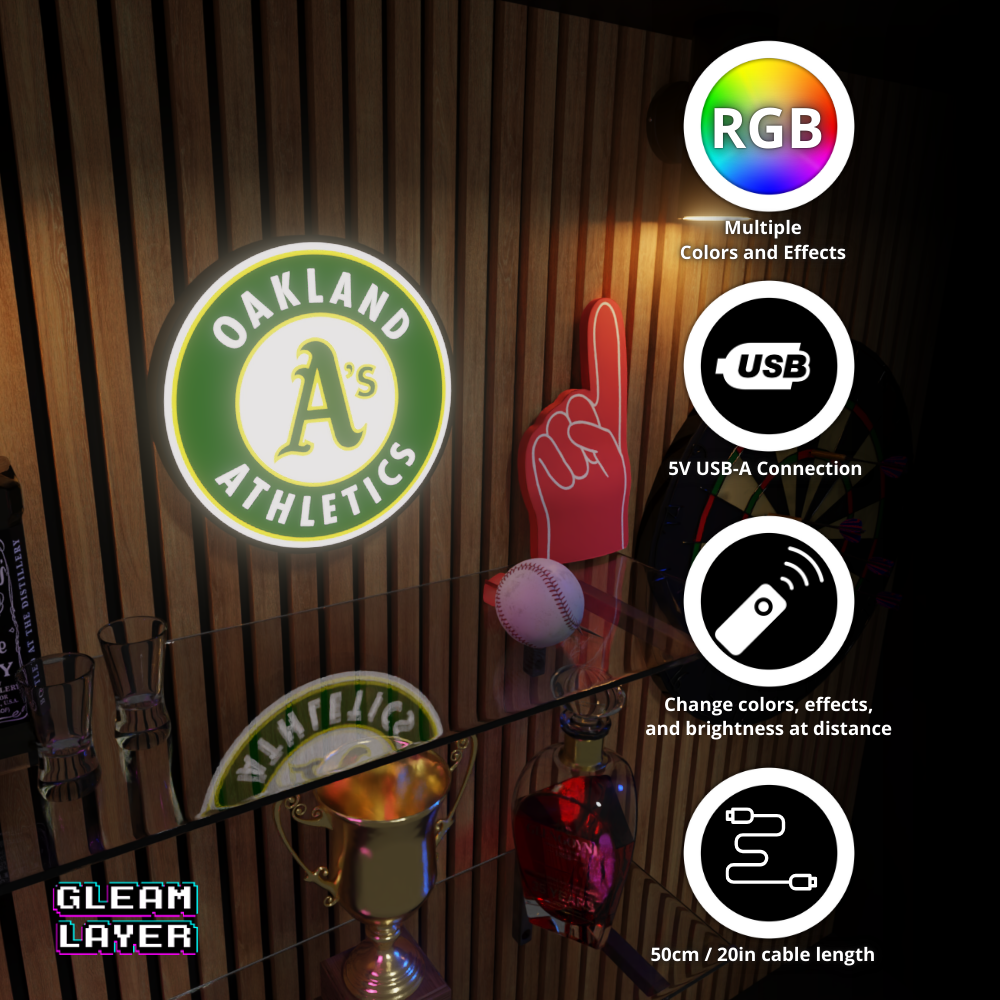 Oakland Athletics Led Light Box MLB Sports Bar Major League Baseball Wall Sign