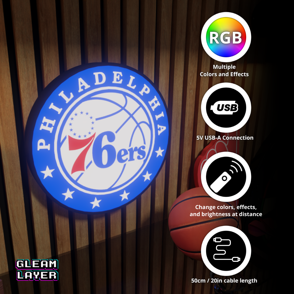 Philadelphia 76ers Led Light Box NBA Sports Bar Light Display Wall Sign