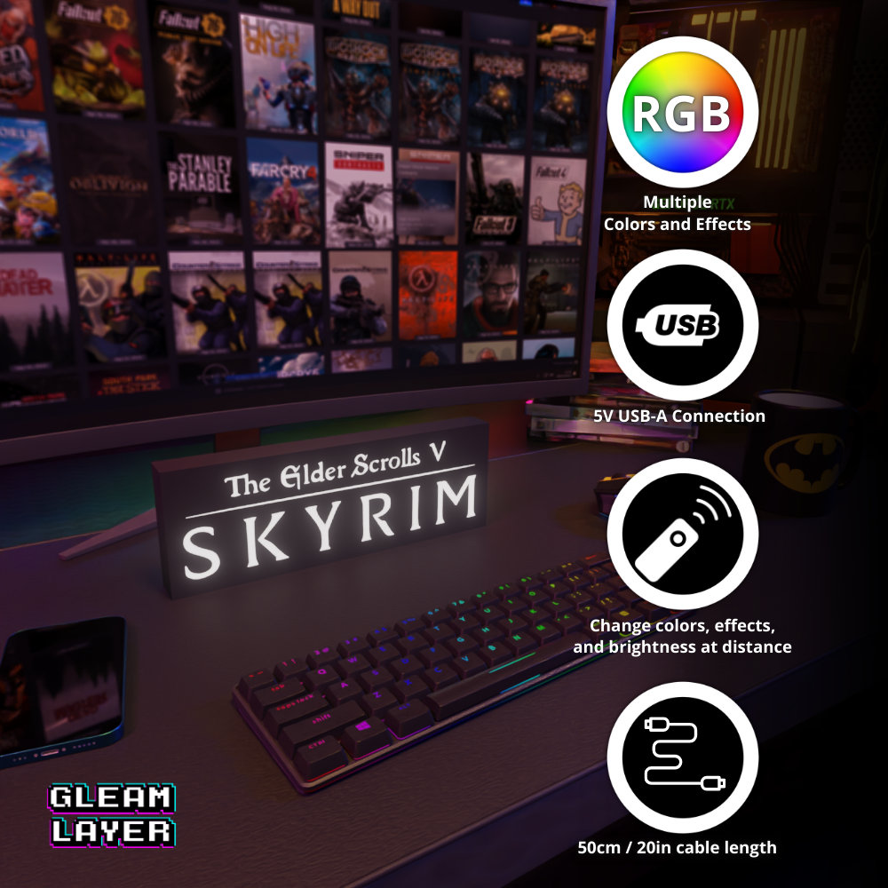 The Elder Scrolls V Skyrim Led Gaming Lightbox RGB Sign