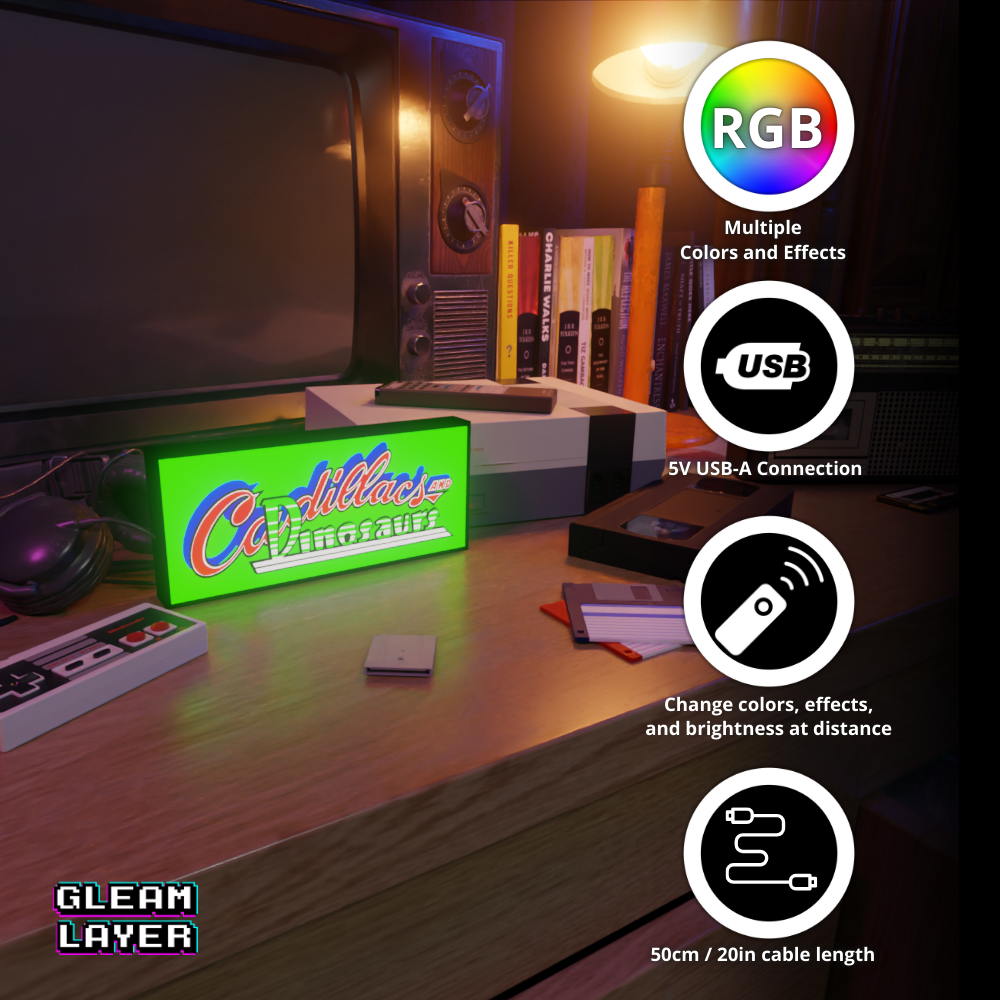 Cadillacs and Dinosaurs Led Arcade Gaming Lightbox Light Sign