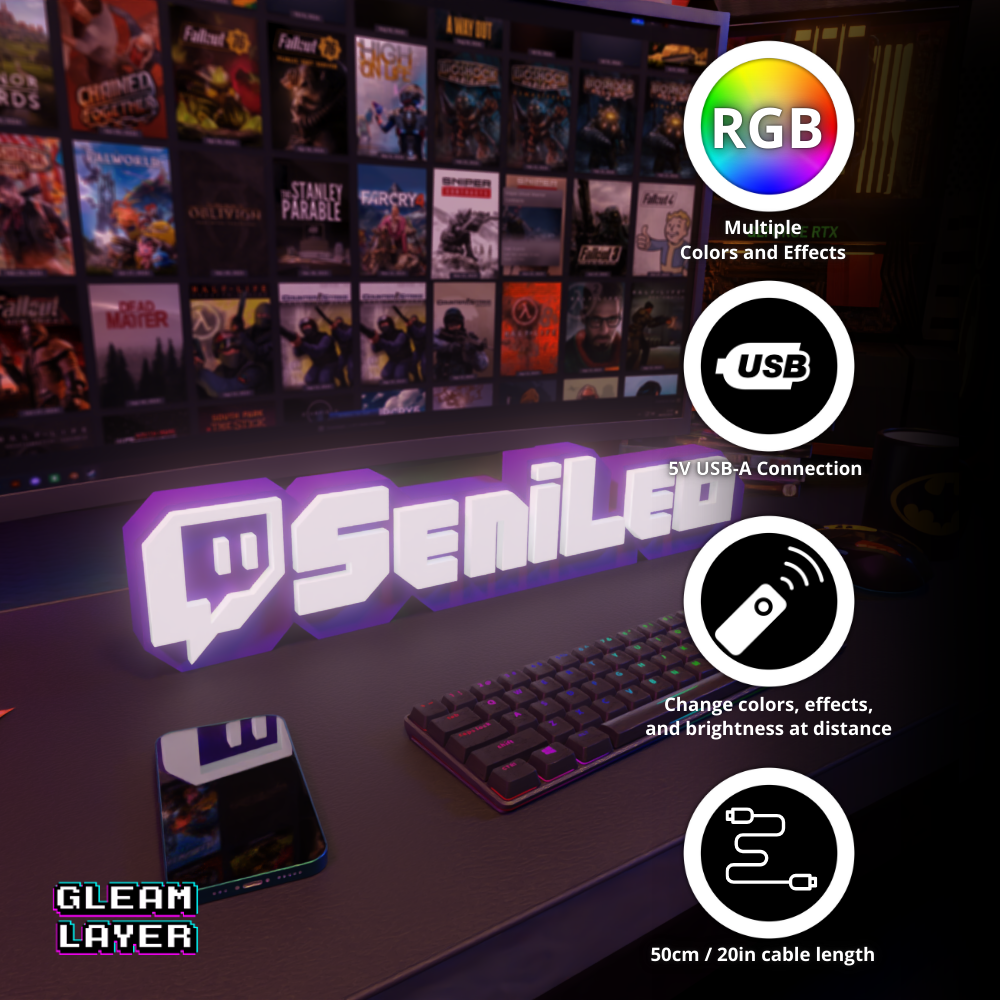 Customized Twitch Name with LED RGB Lights