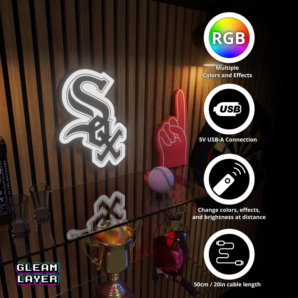 Chicago White Sox Led Light Box MLB Sports Bar Major League Baseball Wall Sign