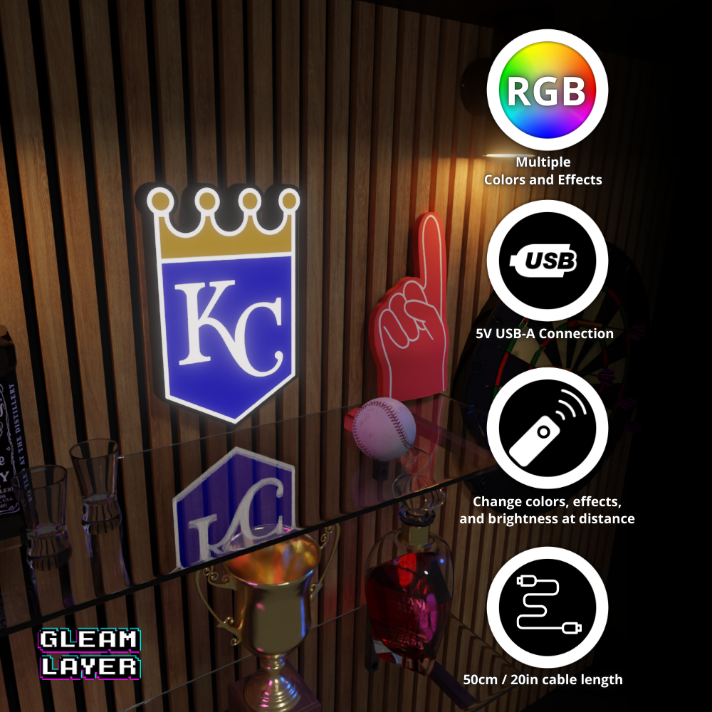 Kansas City Royals Led Light Box MLB Sports Bar Major League Baseball Wall Sign